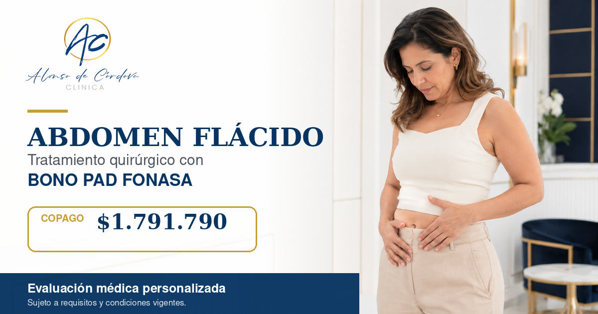 Conoce las alternativas para tratar el abdomen flácido mediante Bono PAD Fonasa. Solicita una evaluación en Clínica Alonso de Córdova.